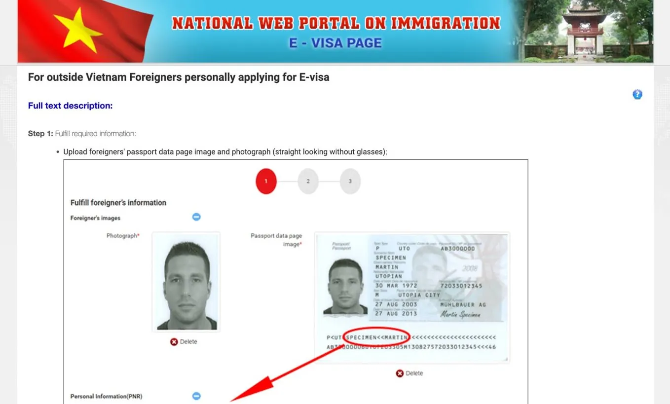 Электронная виза Вьетнама: official evisa.gov.vn portal screenshot